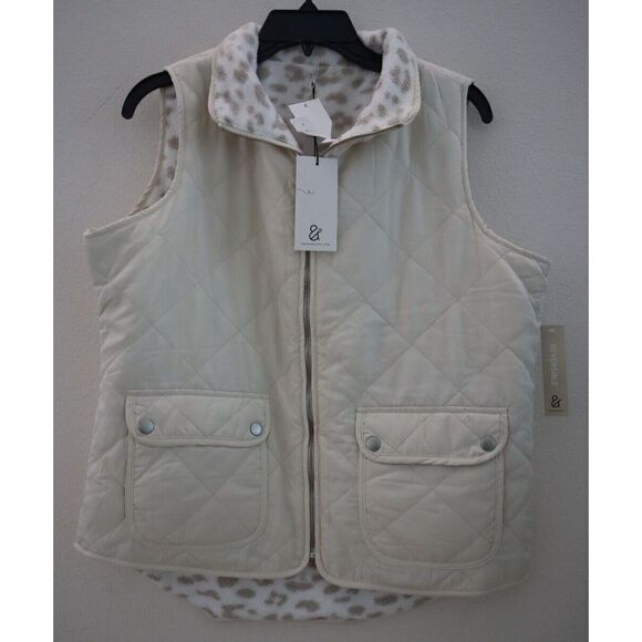 Thread & Supply Women's Sz M Cream/Snow Leopard Reversible Vest $68 - Picture 1 of 7